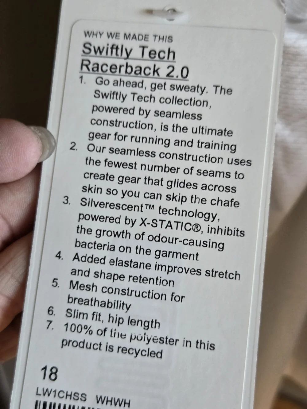 NWT Lululemon Swiftly Tech Racerback 2.0 White Tank Size 18